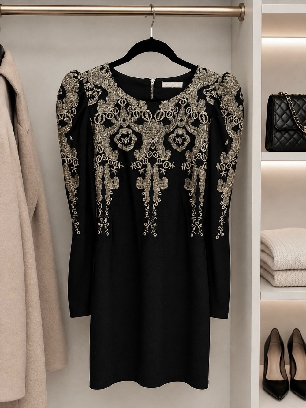 Black Dress with Gold Embroidered Yoke